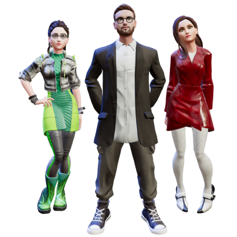 3 Avatars Standing Next to Each Other